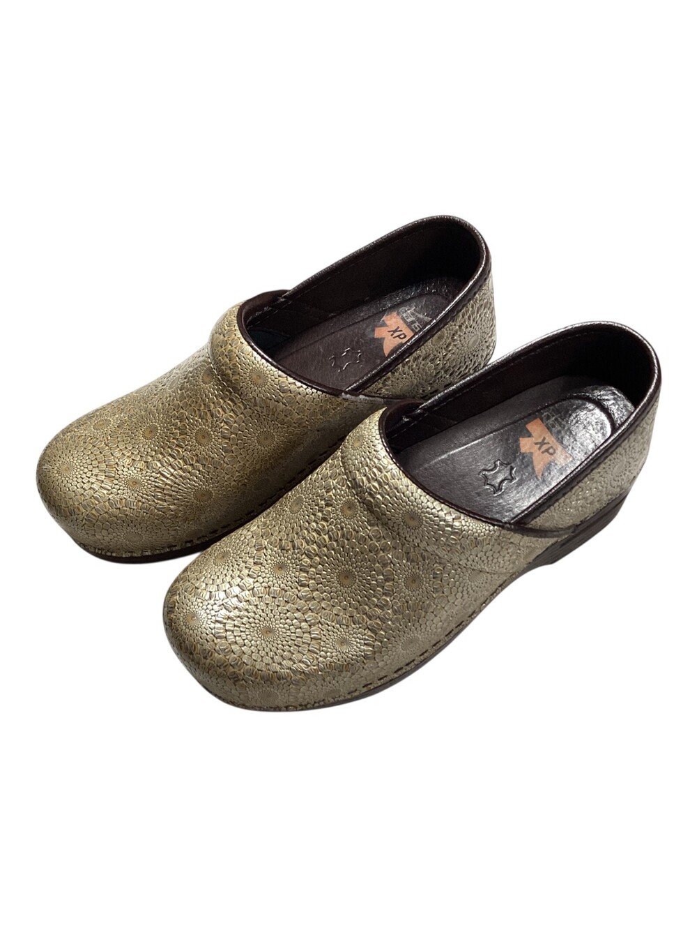 DANSKO Professional Womens Clogs Shoes Leather Sz 36 US 5.5-6 Gold Geometric GUC